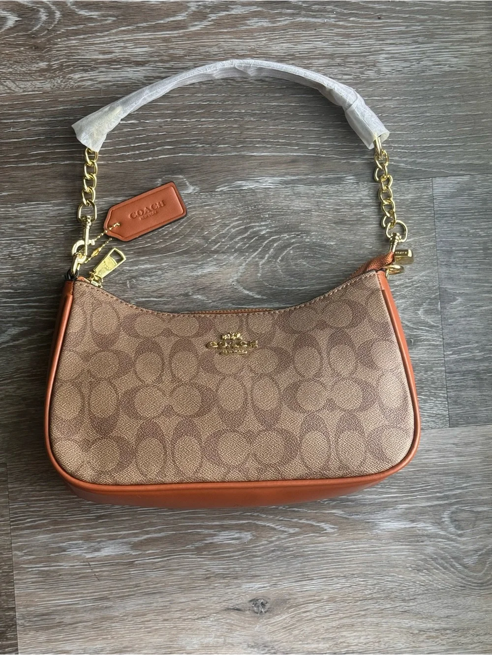 Coach Mini Shoulder Bag in Brown Signature Canvas with Gold Hardware